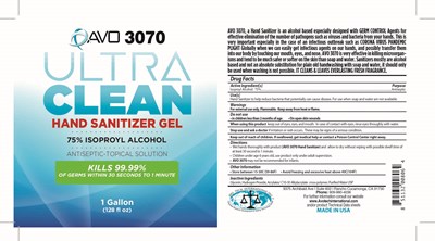 128 Oz Label (Avo 3070 Ultra Hand Sanitizer 1 Gallon)